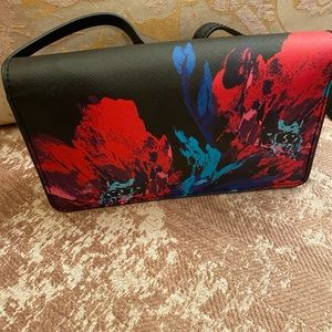 Trina Turk black and teal floral purse / wallet